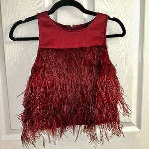 Ark & Co Deep Red Feathered Crop Top